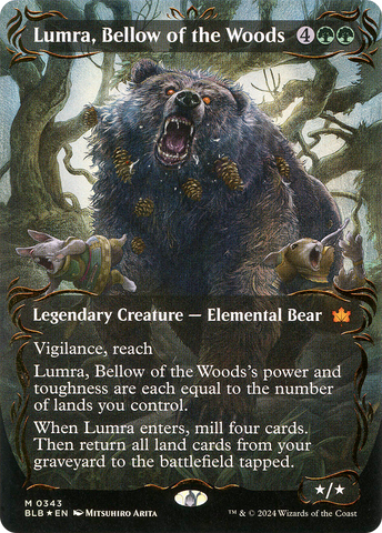 Lumra, Bellow of the Woods (Borderless) (Raised Foil) (BLB-343) - Bloomburrow: (Showcase) (Borderless) Foil