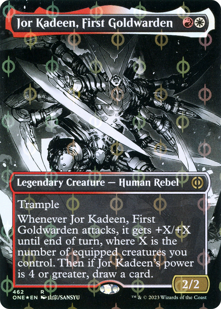 Jor Kadeen, First Goldwarden (Borderless) (Step-and-Compleat Foil) (ONE-462)  Foil - Phyrexia: All Will Be One: (Showcase)
