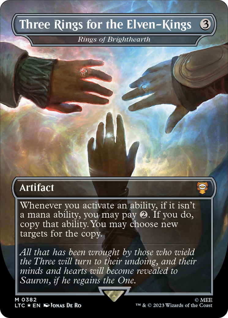 Three Rings for the Elven-Kings - Rings of Brighthearth (Surge Foil) (LTC-382)  Foil - Tales of Middle-earth Commander / Three Rings for the Elven-Kings (Borderless)