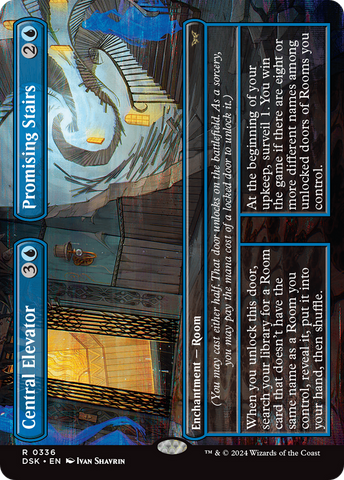 Central Elevator // Promising Stairs (Borderless) (DSK-336)  Foil - Duskmourn: House of Horror