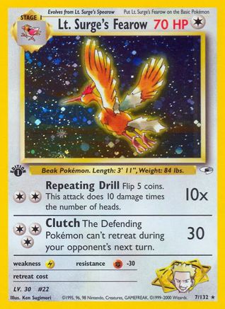 Lt. Surge's Fearow 007/132  - Unlimited Holofoil Gym Heroes - Holo Rare