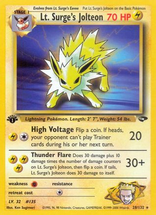 Lt. Surge's Jolteon 028/132  - 1st Edition Gym Challenge - Rare