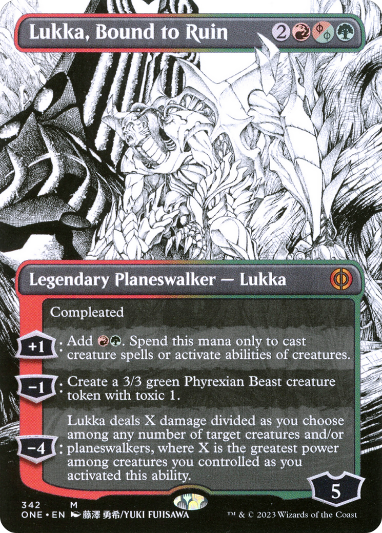 Lukka, Bound to Ruin (Borderless) (ONE-342)  - Phyrexia: All Will Be One: (Showcase)