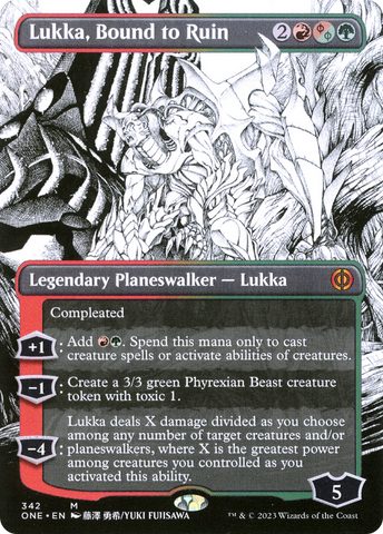 Lukka, Bound to Ruin (Borderless) (ONE-342)  Foil - Phyrexia: All Will Be One: (Showcase)