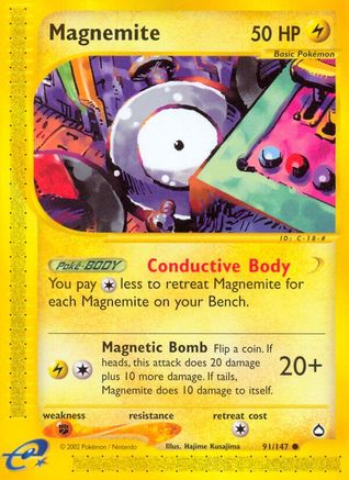 Magnemite (91) 091/147  - Reverse Holofoil Aquapolis - Common