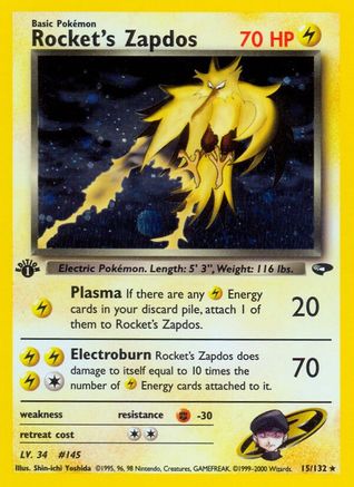 Rocket's Zapdos 015/132  - Unlimited Holofoil Gym Challenge - Holo Rare