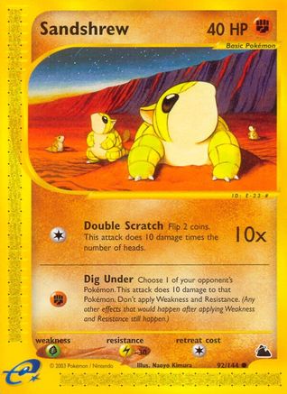 Sandshrew 092  - Reverse Holofoil Skyridge - Common