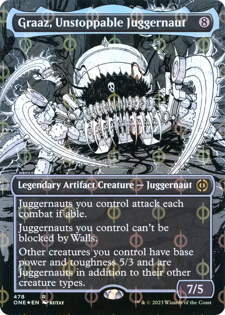 Graaz, Unstoppable Juggernaut (Borderless) (Step-and-Compleat Foil) (ONE-478)  Foil - Phyrexia: All Will Be One: (Showcase)