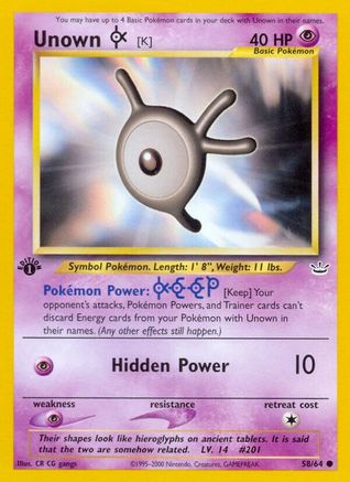 Unown [K] 058/64  - 1st Edition Neo Revelation - Common