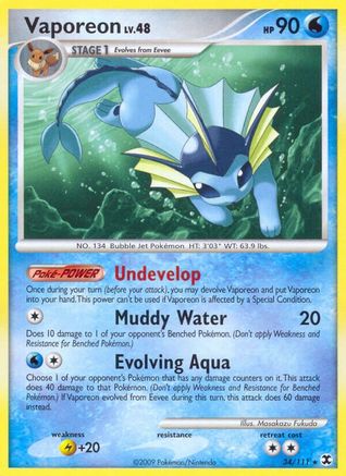 Vaporeon 034/111  - Reverse Holofoil Rising Rivals - Rare