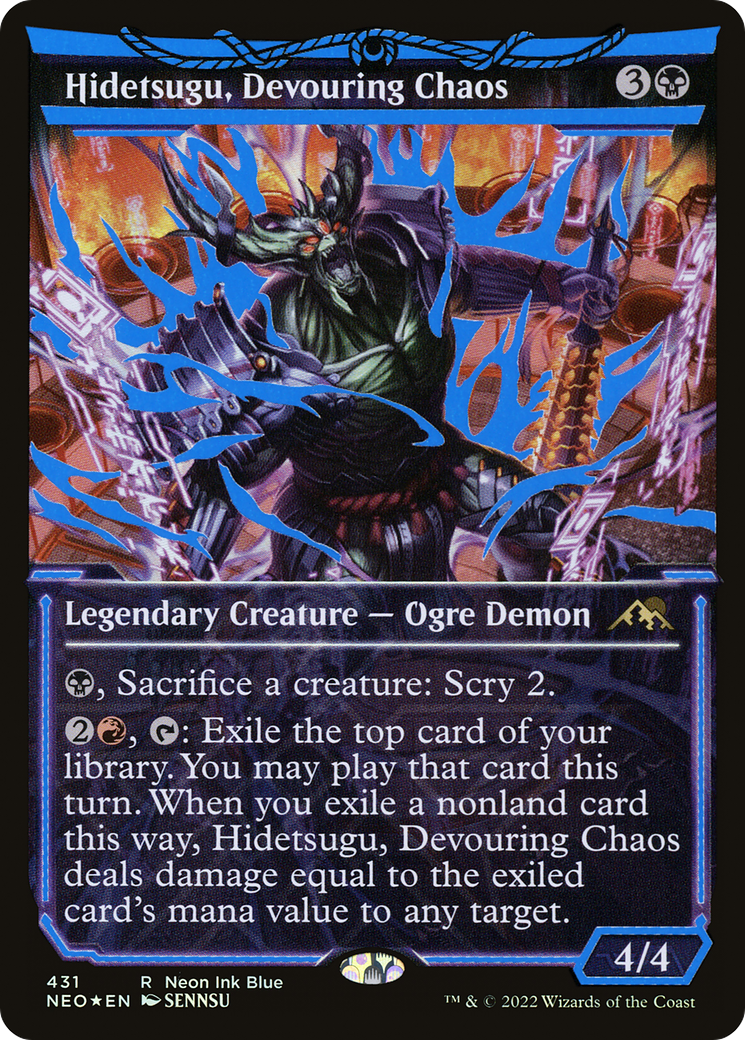 Hidetsugu, Devouring Chaos (Neon Blue) (NEO-431)  Foil - Kamigawa: Neon Dynasty: (Showcase)