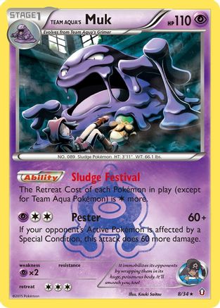 Team Aqua's Muk 008/34  - Reverse Holofoil Double Crisis - Holo Rare