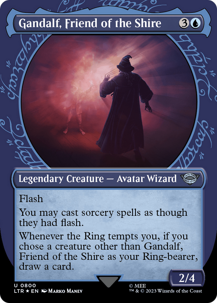 Gandalf, Friend of the Shire (Showcase) (Surge Foil) (LTR-800)  Foil - The Lord of the Rings: Tales of Middle-earth: (Showcase) (Borderless)