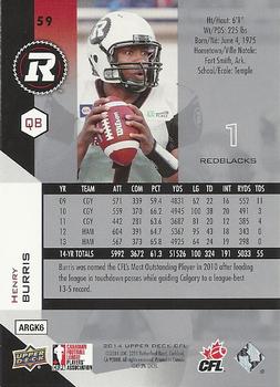 2014 Upper Deck CFL Ottawa Redblacks Base Team Set of 10 Cards with Henry Burris