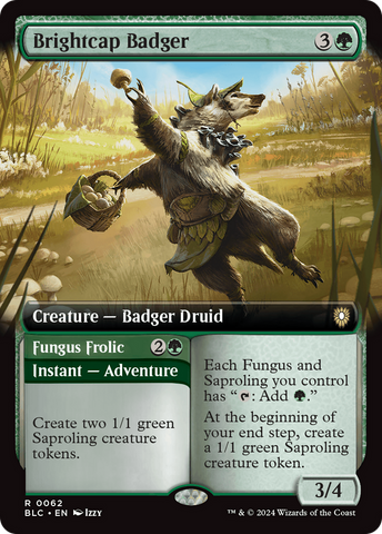 Brightcap Badger (Extended Art) (BLC-062)  - Bloomburrow Commander