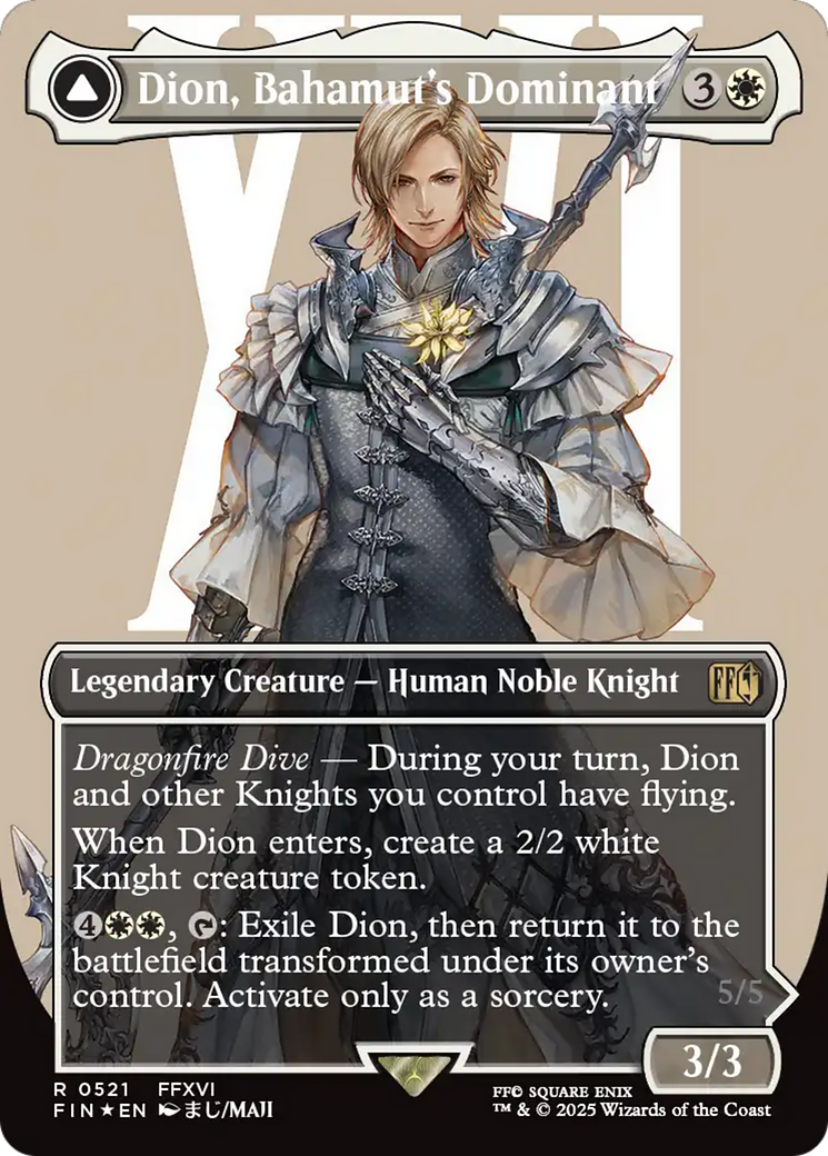Dion, Bahamut's Dominant // Bahamut, Warden of Light (FIN-521) - FINAL FANTASY: (enchantment) (Borderless) Surge Foil