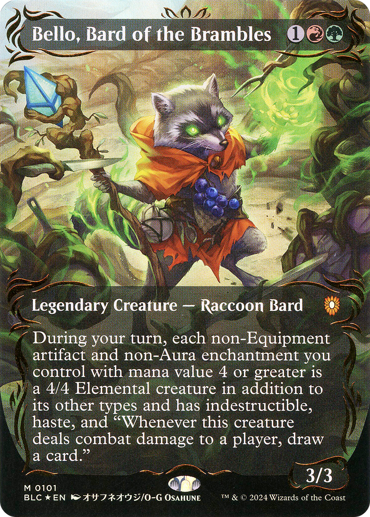 Bello, Bard of the Brambles (Borderless) (Raised Foil) (BLC-101)  Foil - Bloomburrow Commander