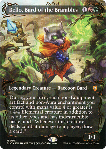 Bello, Bard of the Brambles (Borderless) (Raised Foil) (BLC-101)  Foil - Bloomburrow Commander
