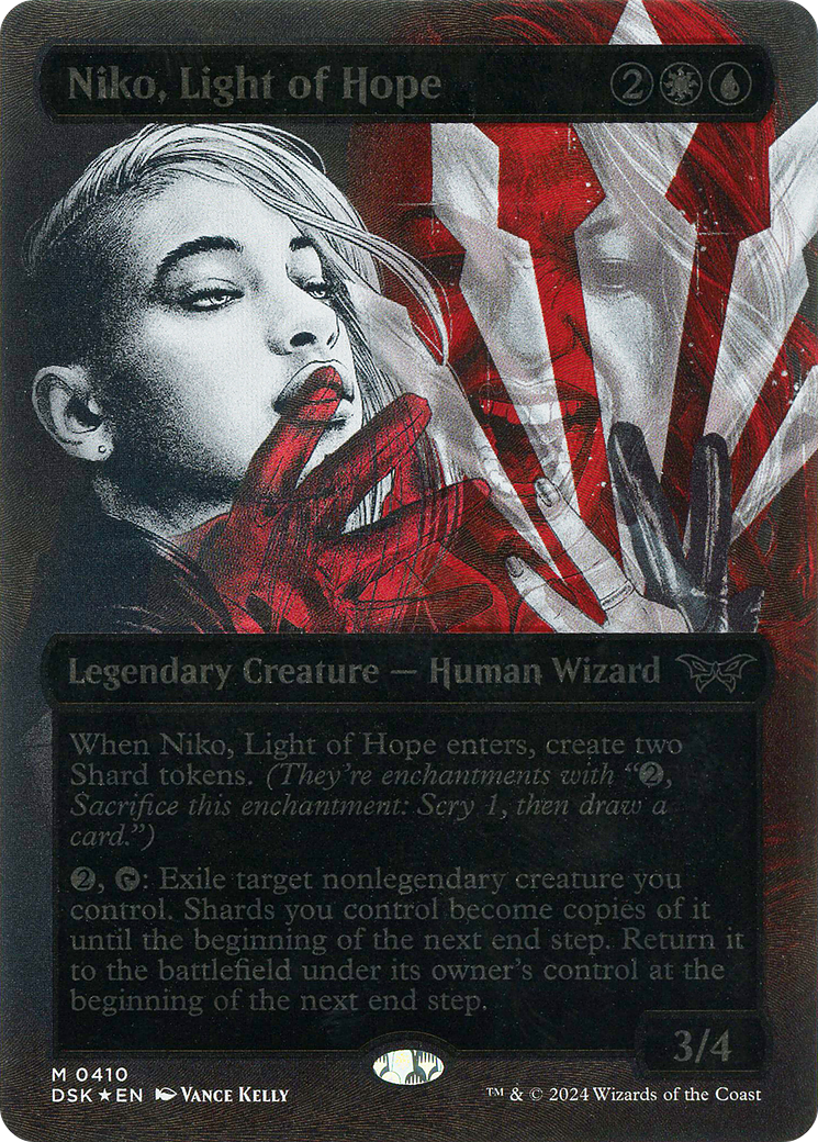Niko, Light of Hope (Showcase) (Textured Foil) (DSK-410)  Foil - Duskmourn: House of Horror: (Showcase) (Borderless)