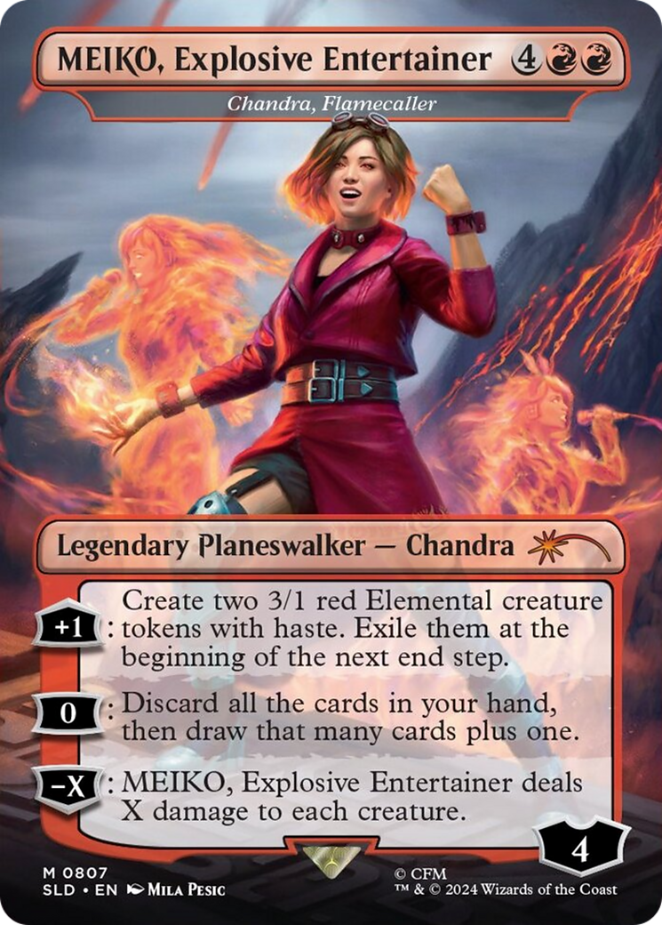 MEIKO, Explosive Entertainer - Chandra, Flamecaller (Rainbow Foil) (SLD-807)  Foil - Secret Lair Drop / MEIKO, Explosive Entertainer (Borderless)