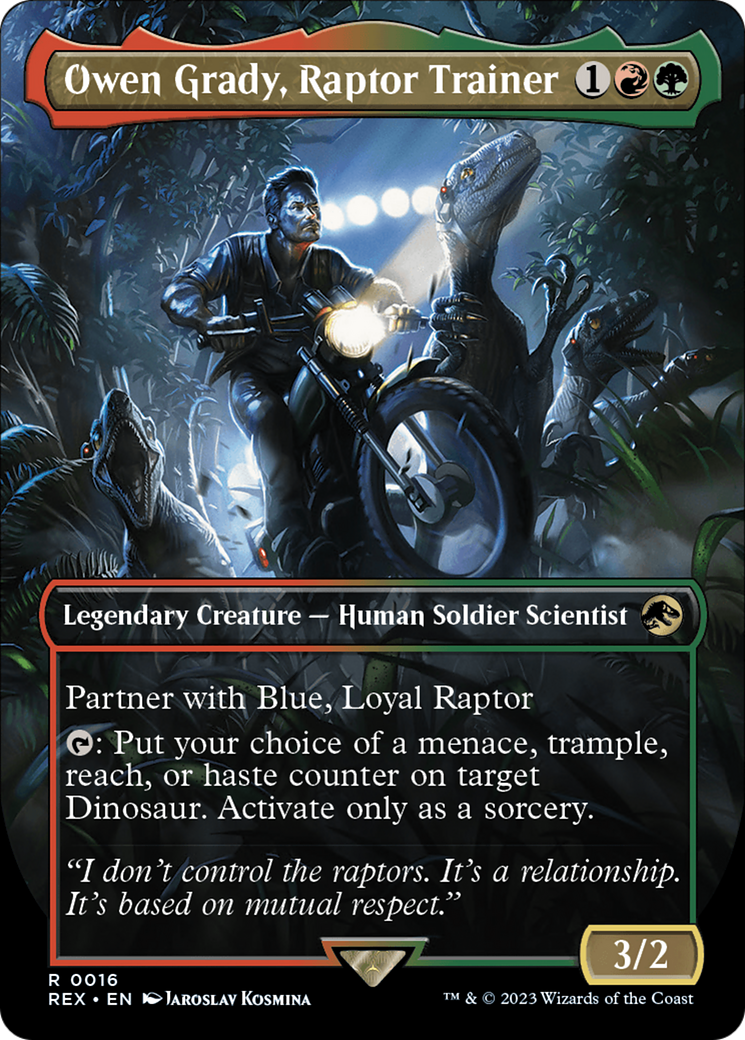Owen Grady, Raptor Trainer (Borderless) (REX-016) - Jurassic World Collection (Borderless) Foil