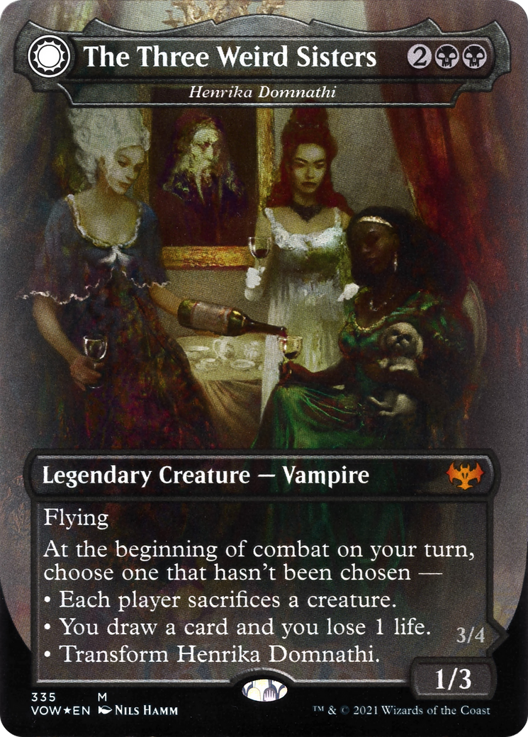 The Three Weird Sisters - Henrika Domnathi (VOW-335)  Foil - Innistrad: Crimson Vow: (Double Faced Transform) (Borderless)