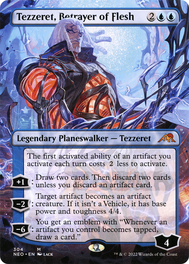 Tezzeret, Betrayer of Flesh (Borderless) (NEO-304) - Kamigawa: Neon Dynasty (Borderless) Foil