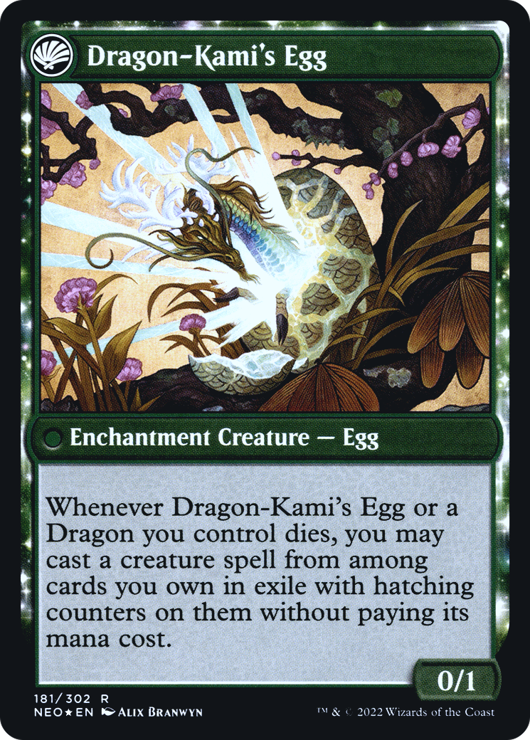 The Dragon-Kami Reborn (PRE-181S) - Kamigawa: Neon Dynasty Promos: (fandfc, enchantment) Foil