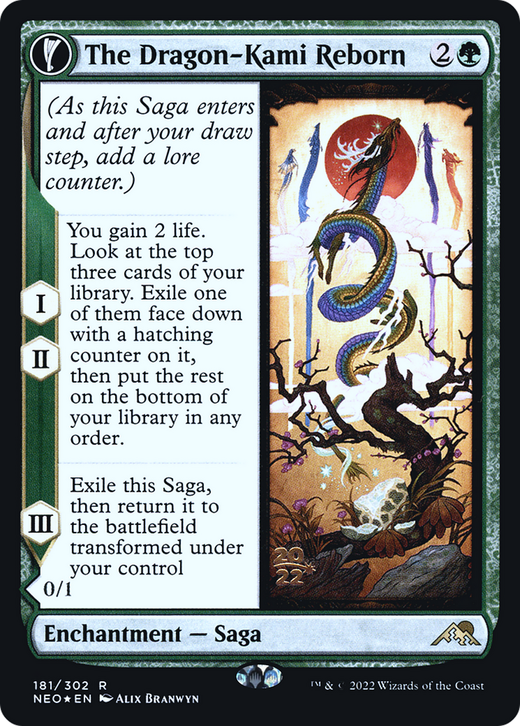 The Dragon-Kami Reborn (PRE-181S) - Kamigawa: Neon Dynasty Promos: (fandfc, enchantment) Foil