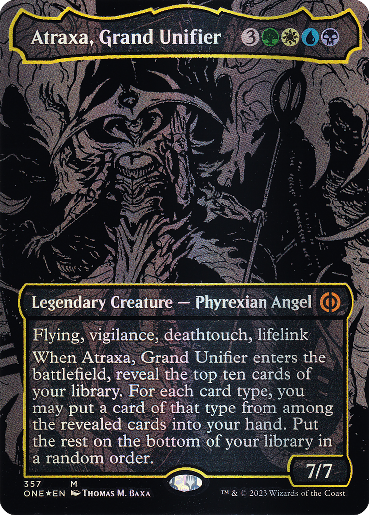 Atraxa, Grand Unifier (Oil Slick Raised Foil) (ONE-357)  Foil - Phyrexia: All Will Be One (Borderless)
