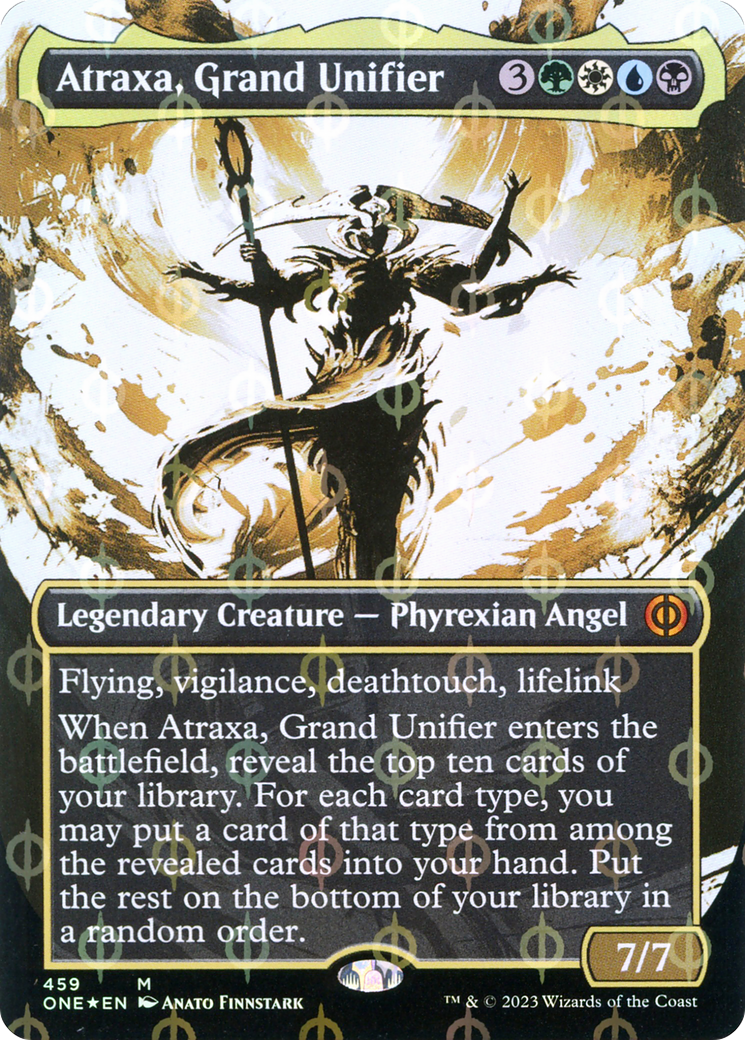 Atraxa, Grand Unifier (Showcase) (Step-and-Compleat Foil) (ONE-459)  Foil - Phyrexia: All Will Be One: (Showcase) (Borderless)