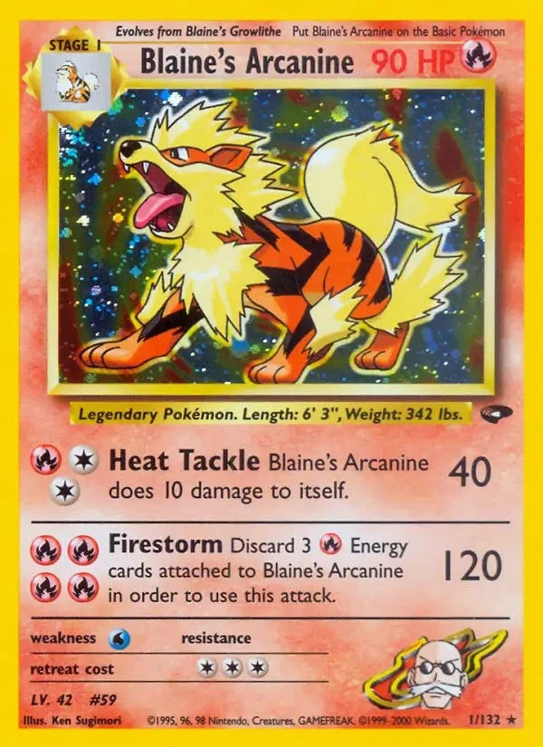 Blaine's Arcanine 001/132  - Unlimited Holofoil Gym Challenge - Holo Rare