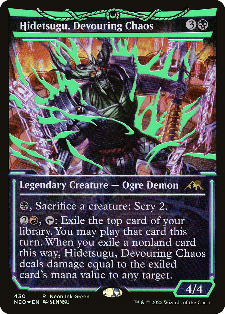 Hidetsugu, Devouring Chaos (Neon Green) (NEO-430) - Kamigawa: Neon Dynasty: (Showcase) Foil