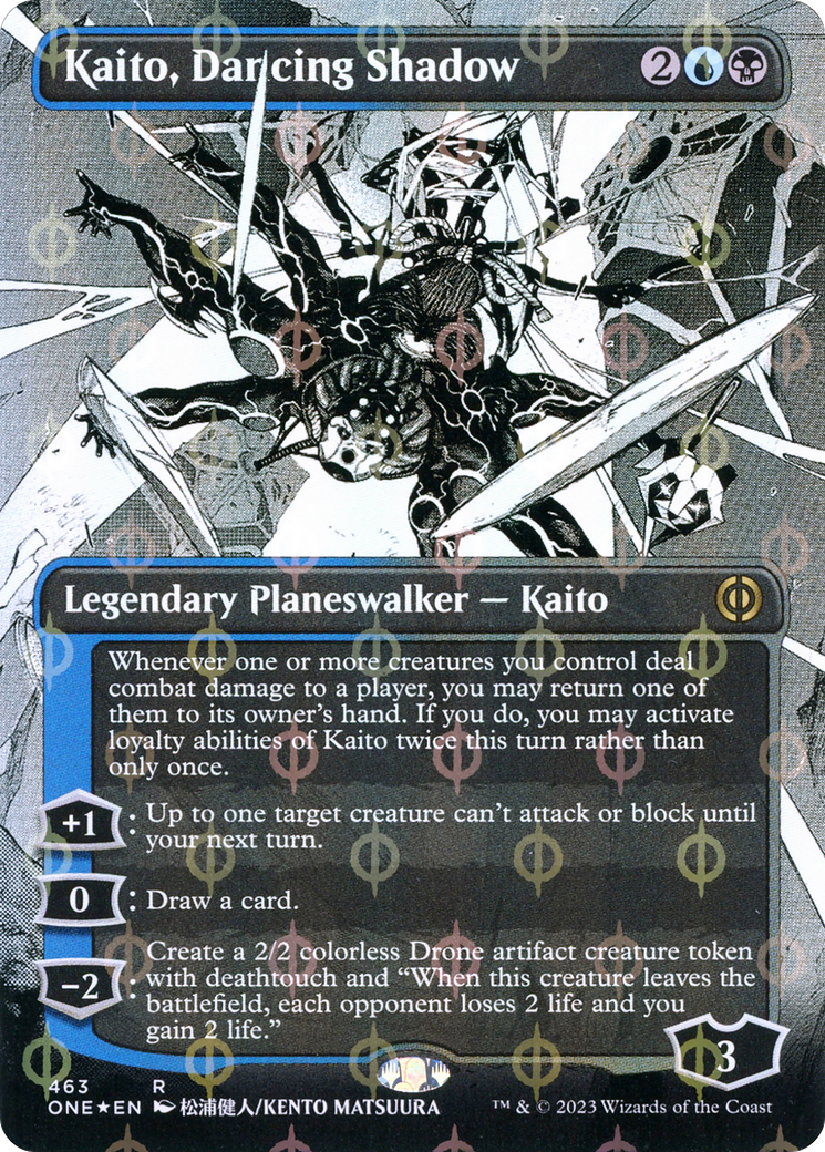 Kaito, Dancing Shadow (Borderless) (Step-and-Compleat Foil) (ONE-463)  Foil - Phyrexia: All Will Be One: (Showcase)