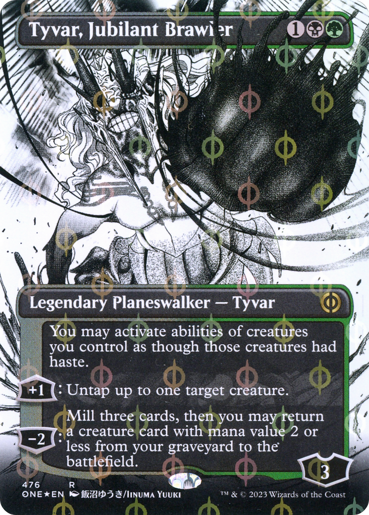 Tyvar, Jubilant Brawler (Borderless) (Step-and-Compleat Foil) (ONE-476)  Foil - Phyrexia: All Will Be One: (Showcase)