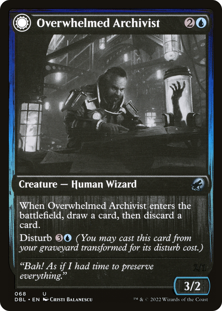 Overwhelmed Archivist (DBL-068)  - Innistrad: Double Feature: (Double Faced Transform)