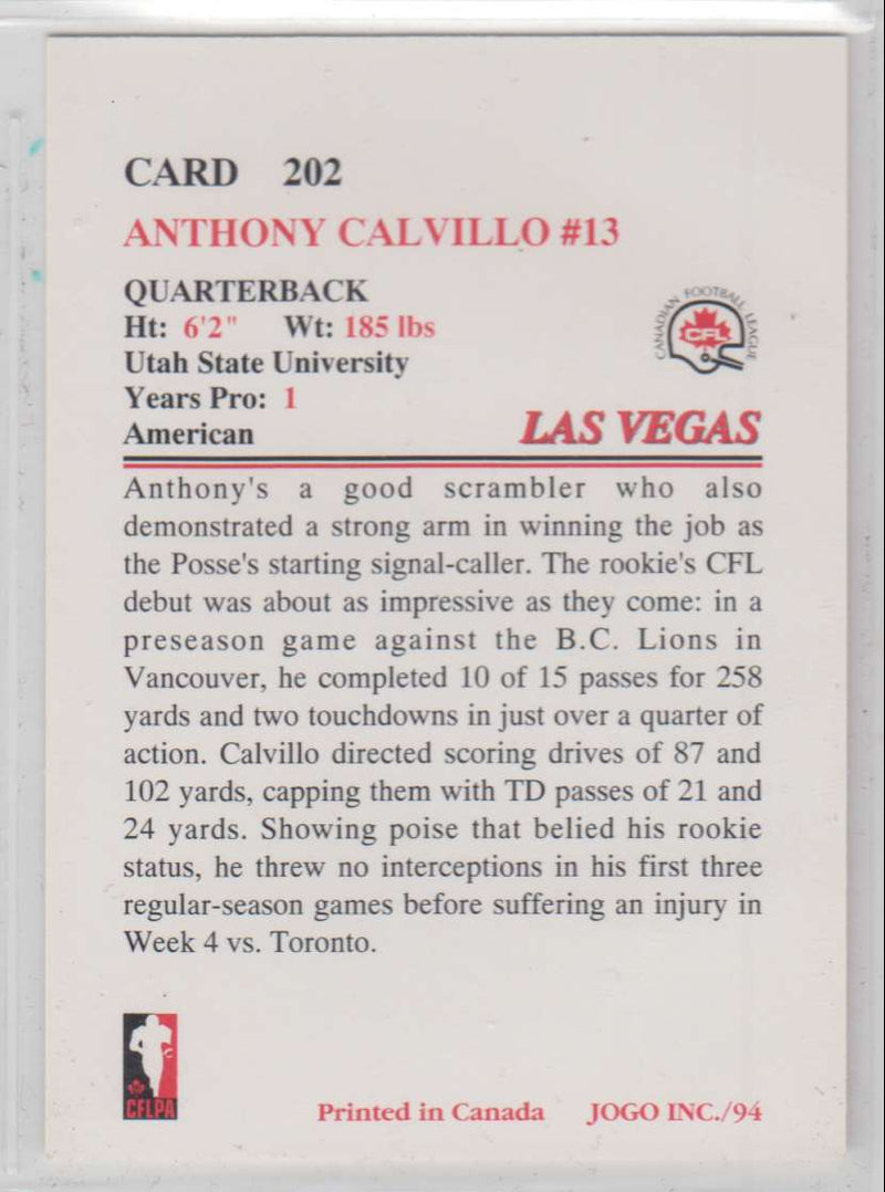 1994 Jogo CFL Football Series 2 Set of 110 Cards (111-220) with Anthony Calvillo HOF Rookie