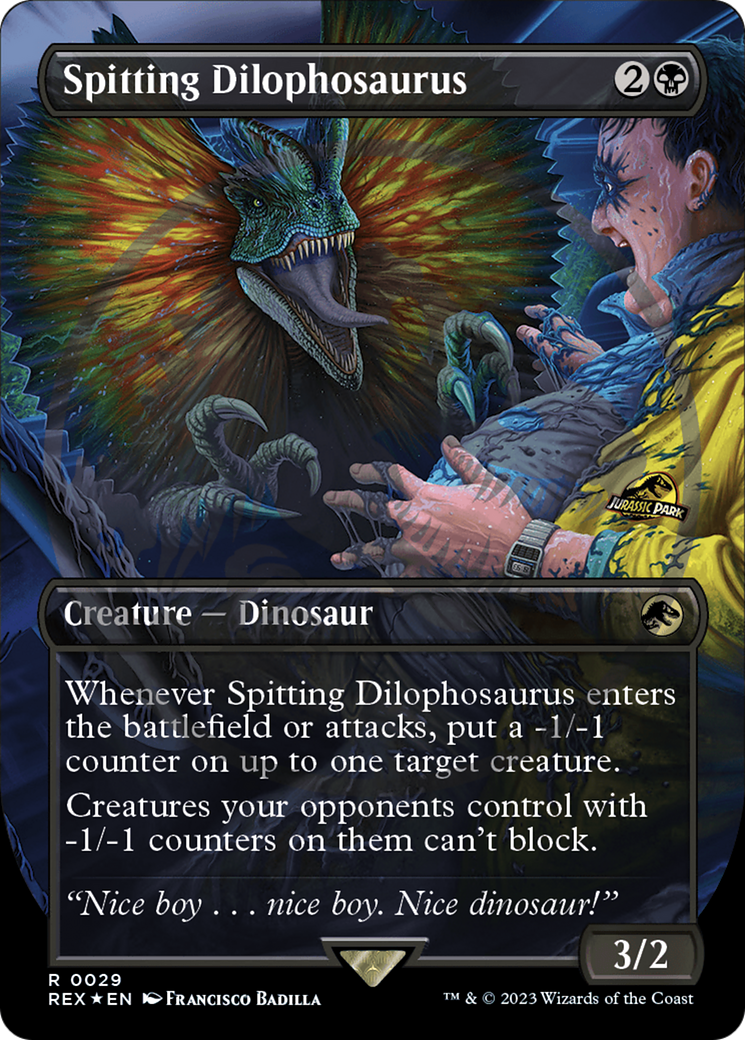 Spitting Dilophosaurus (Borderless) (Emblem) (REX-029)  Foil - Jurassic World Collection
