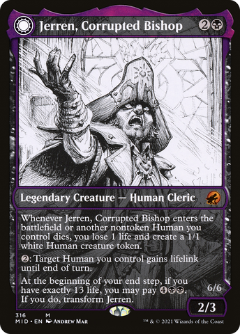 Jerren, Corrupted Bishop (Showcase) (MID-316)  - Innistrad: Midnight Hunt: (Showcase, Double Faced Transform)