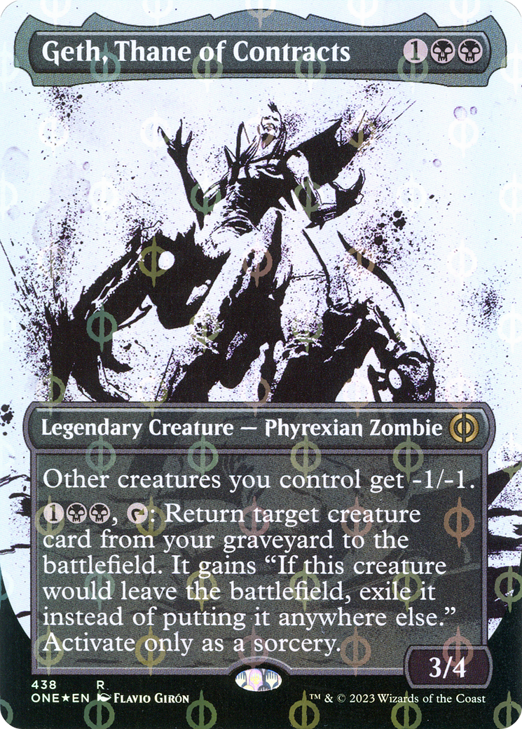 Geth, Thane of Contracts (Showcase) (Step-and-Compleat Foil) (ONE-438)  Foil - Phyrexia: All Will Be One: (Showcase) (Borderless)