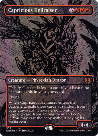 Capricious Hellraiser (Oil Slick Raised Foil) (ONE-353)  Foil - Phyrexia: All Will Be One (Borderless)