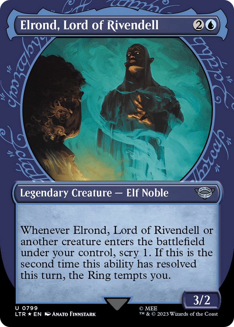 Elrond, Lord of Rivendell (Showcase) (Surge Foil) (LTR-799)  Foil - The Lord of the Rings: Tales of Middle-earth: (Showcase) (Borderless)