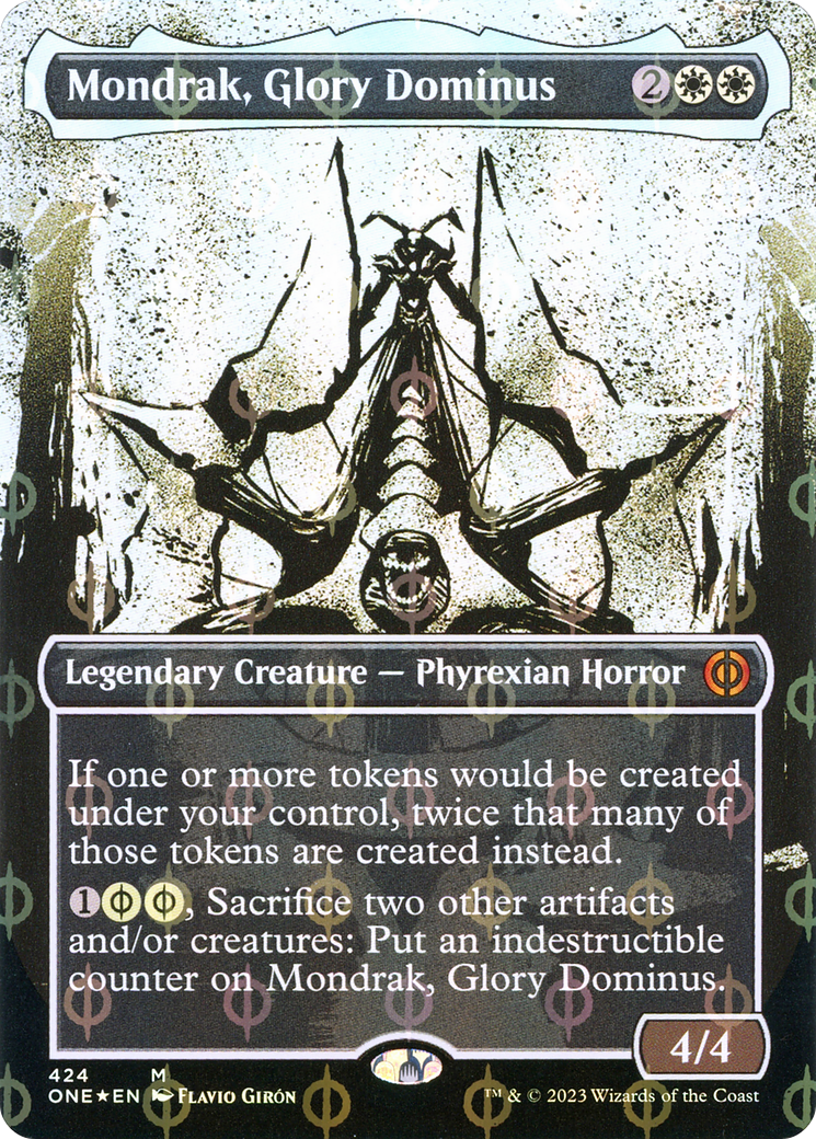 Mondrak, Glory Dominus (Showcase) (Step-and-Compleat Foil) (ONE-424)  Foil - Phyrexia: All Will Be One: (Showcase) (Borderless)