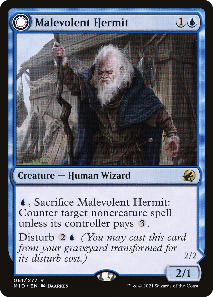 Malevolent Hermit (MID-061)  - Innistrad: Midnight Hunt: (Double Faced Transform)
