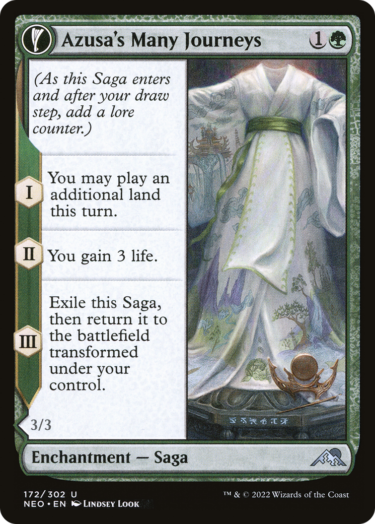 Azusa's Many Journeys (NEO-172)  Foil - Kamigawa: Neon Dynasty: (fandfc, enchantment)