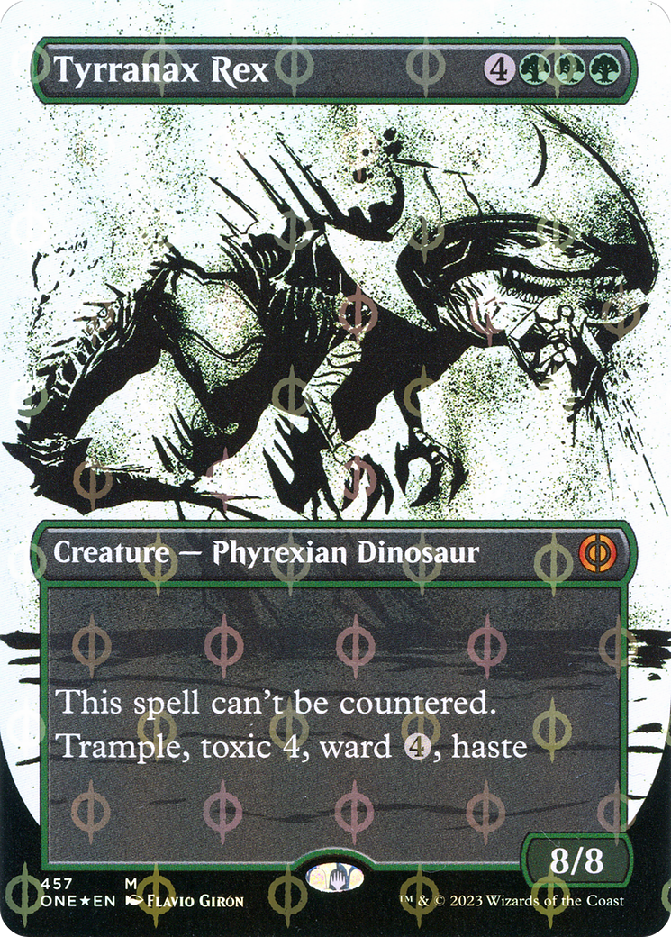 Tyrranax Rex (Showcase) (Step-and-Compleat Foil) (ONE-457)  Foil - Phyrexia: All Will Be One: (Showcase) (Borderless)