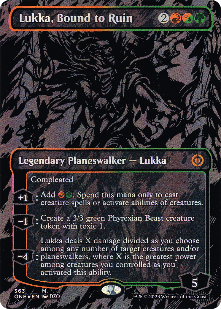 Lukka, Bound to Ruin (Oil Slick Raised Foil) (ONE-363)  Foil - Phyrexia: All Will Be One (Borderless)