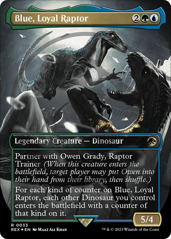 Blue, Loyal Raptor (Borderless) (Emblem) (REX-033)  Foil - Jurassic World Collection