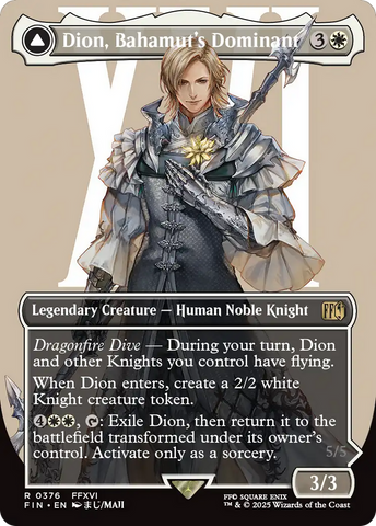 Dion, Bahamut's Dominant // Bahamut, Warden of Light (FIN-376) - FINAL FANTASY: (enchantment) (Borderless) Foil