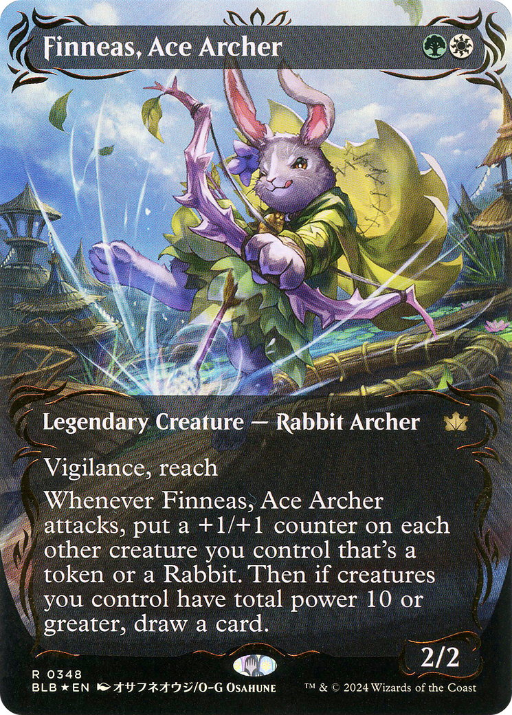 Finneas, Ace Archer (Borderless) (Raised Foil) (BLB-348)  Foil - Bloomburrow: (Showcase)